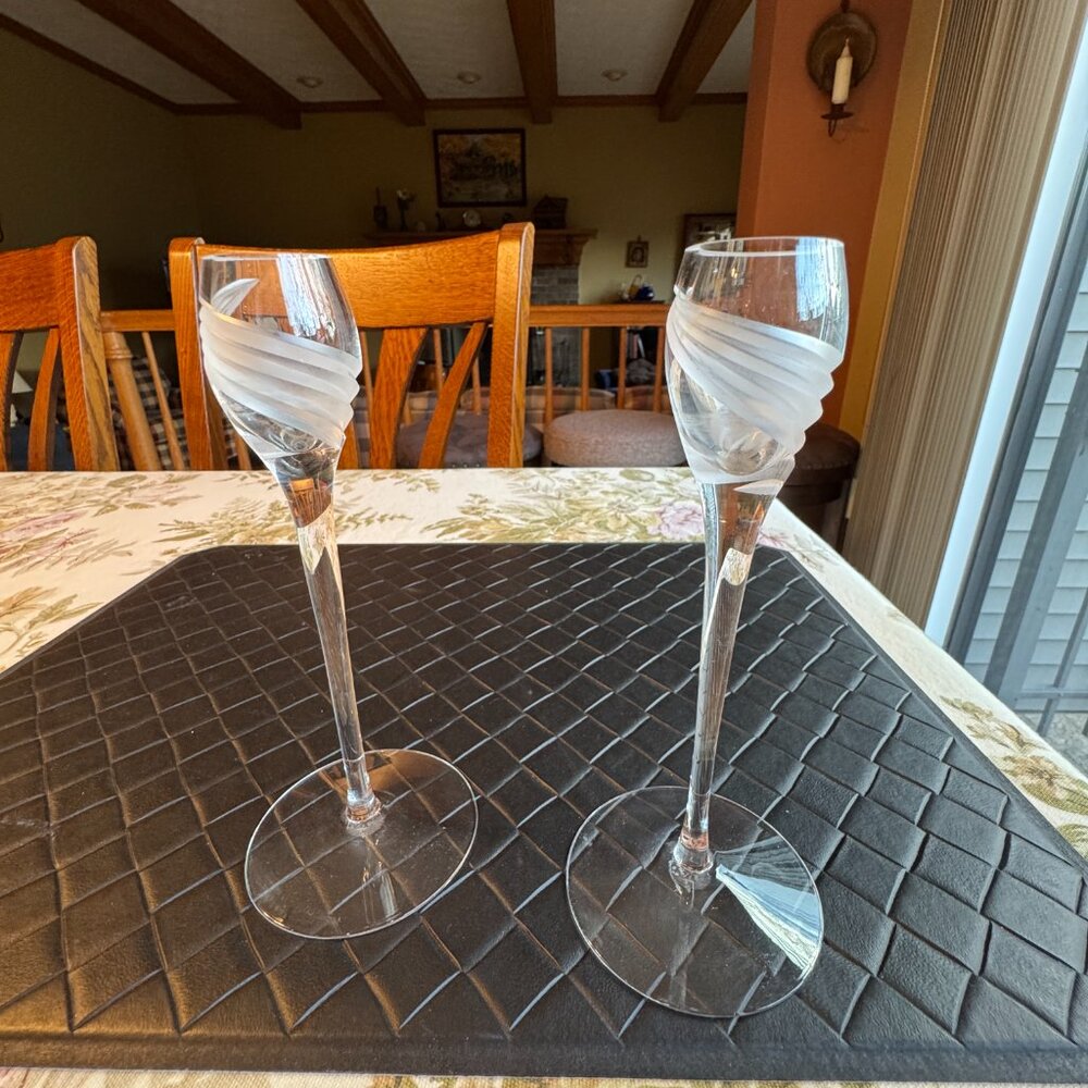 Pair of Lenox Crystal Candle Holders Windswept Swirl Pattern 7" High